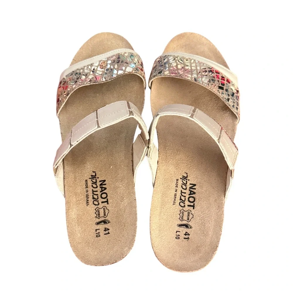 Naot Women Mosaic Metallic Leather Slide Sandals Size 41 L10 NWOB - Picture 3 of 6